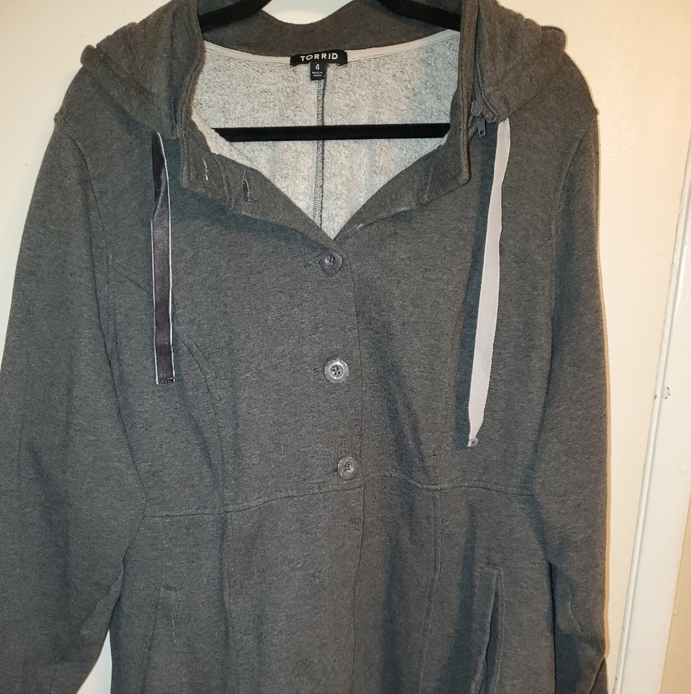Torrid grey button front babydoll hoodie